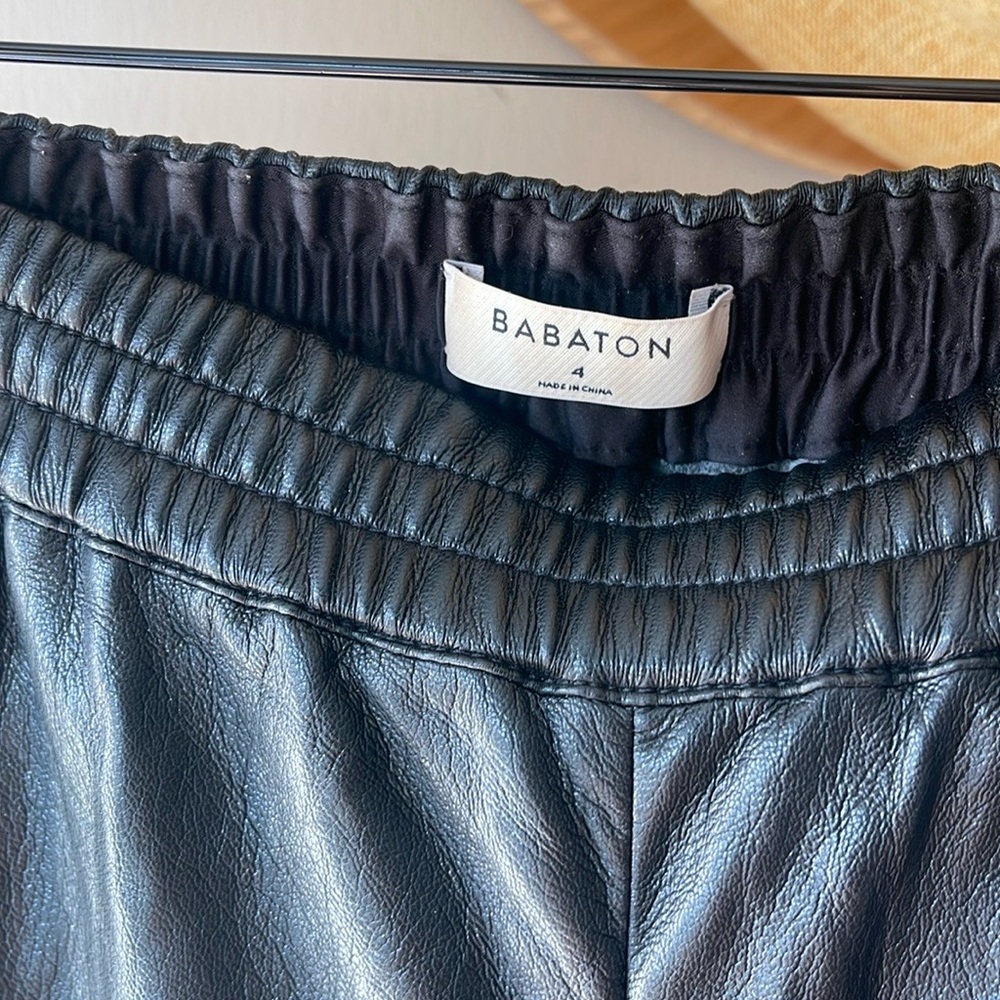 aritzia wide leg babaton vegan leather scrunched waist high rise